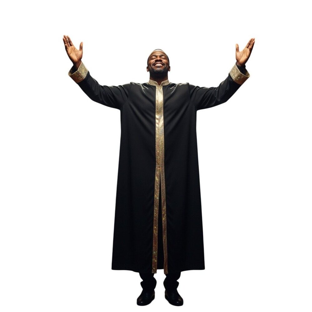 Body Wrappers Stained Glass Robe M Praise Dance Black Gold Trim Worship Clergy